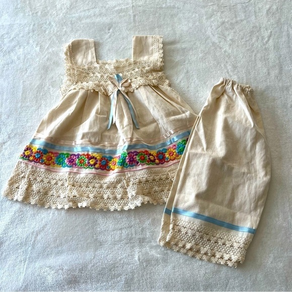 Mexican Manta Top & Pants Outfit for Girl - Picture 1 of 6